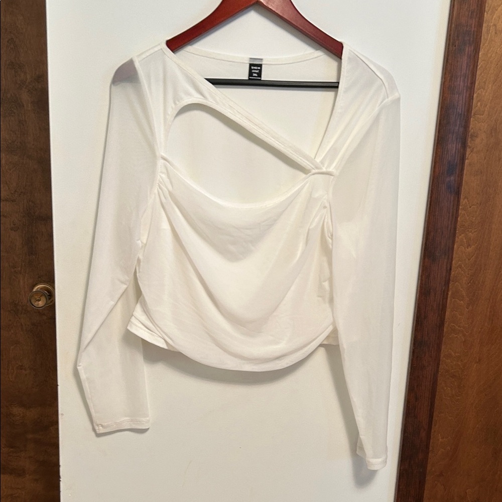 SHEIN White Draped Long Sleeve Blouse